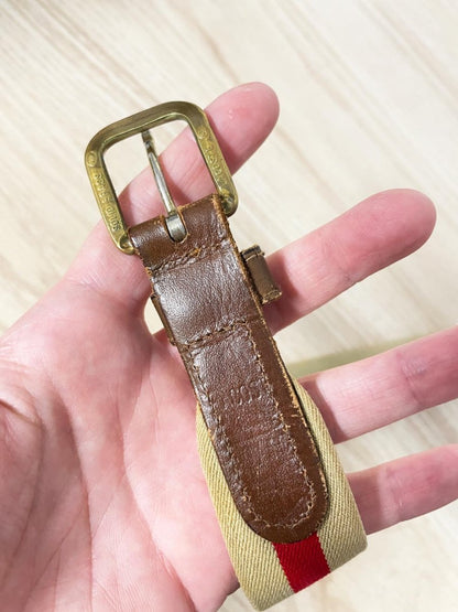 vintage lacoste stripe canvas stretch leather trim belt - good market thrift store