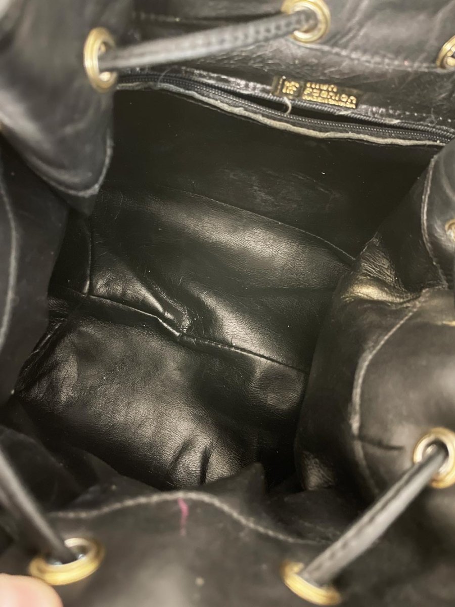 vintage 80s lion studded leather drawstring bag | made in italy - good market thrift store