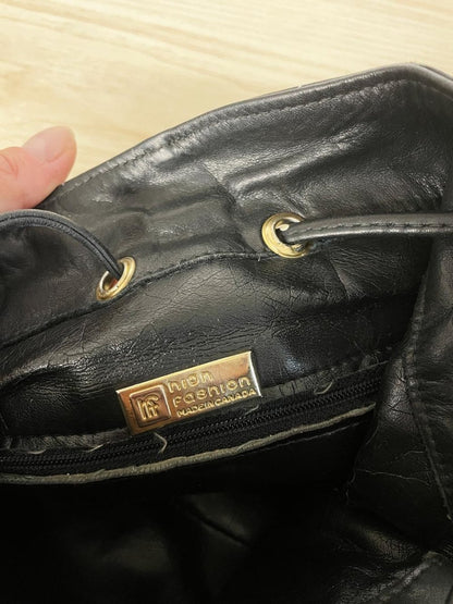 vintage 80s lion studded leather drawstring bag | made in italy - good market thrift store