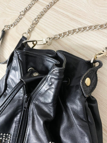 vintage 80s lion studded leather drawstring bag | made in italy - good market thrift store