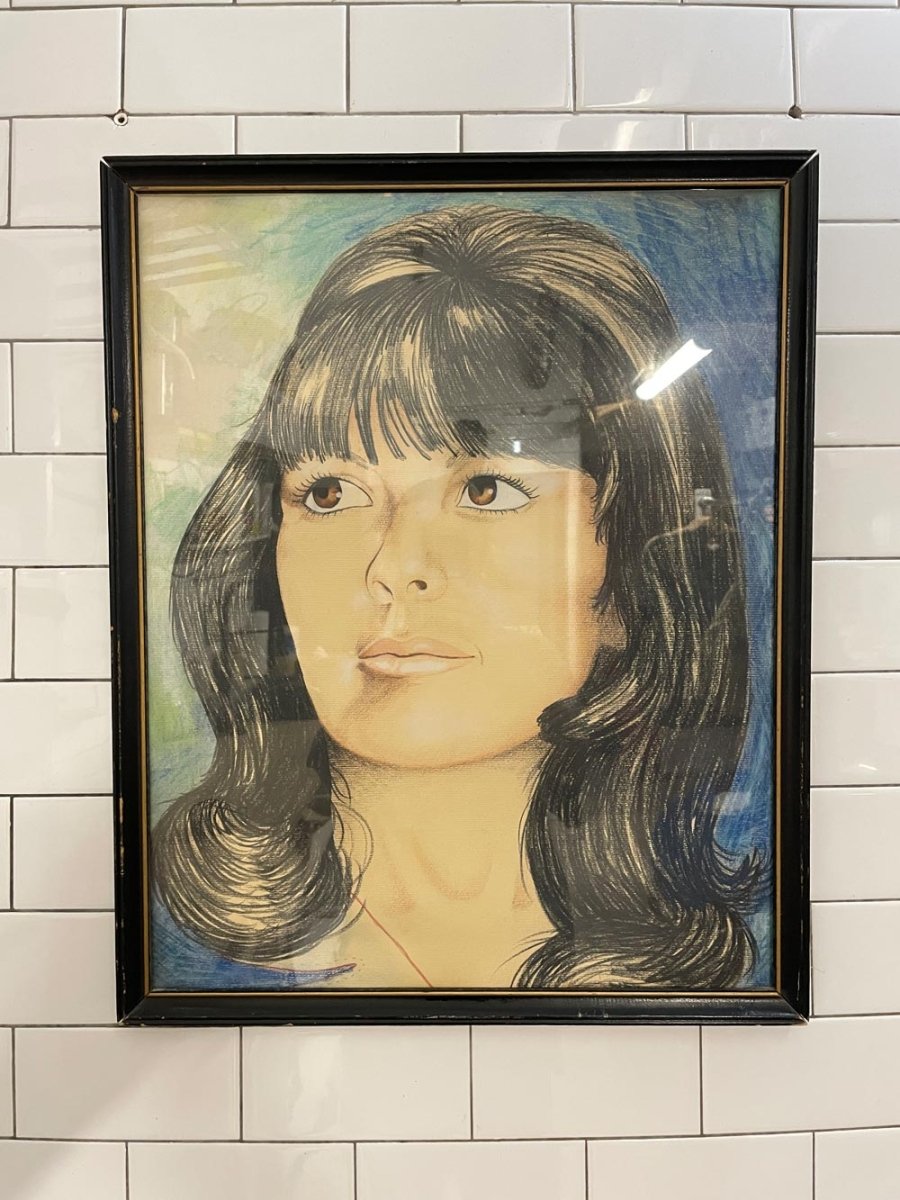 vintage 60s/70s original pastel on watercolour framed portrait art - good market thrift store