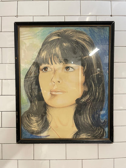 vintage 60s/70s original pastel on watercolour framed portrait art - good market thrift store