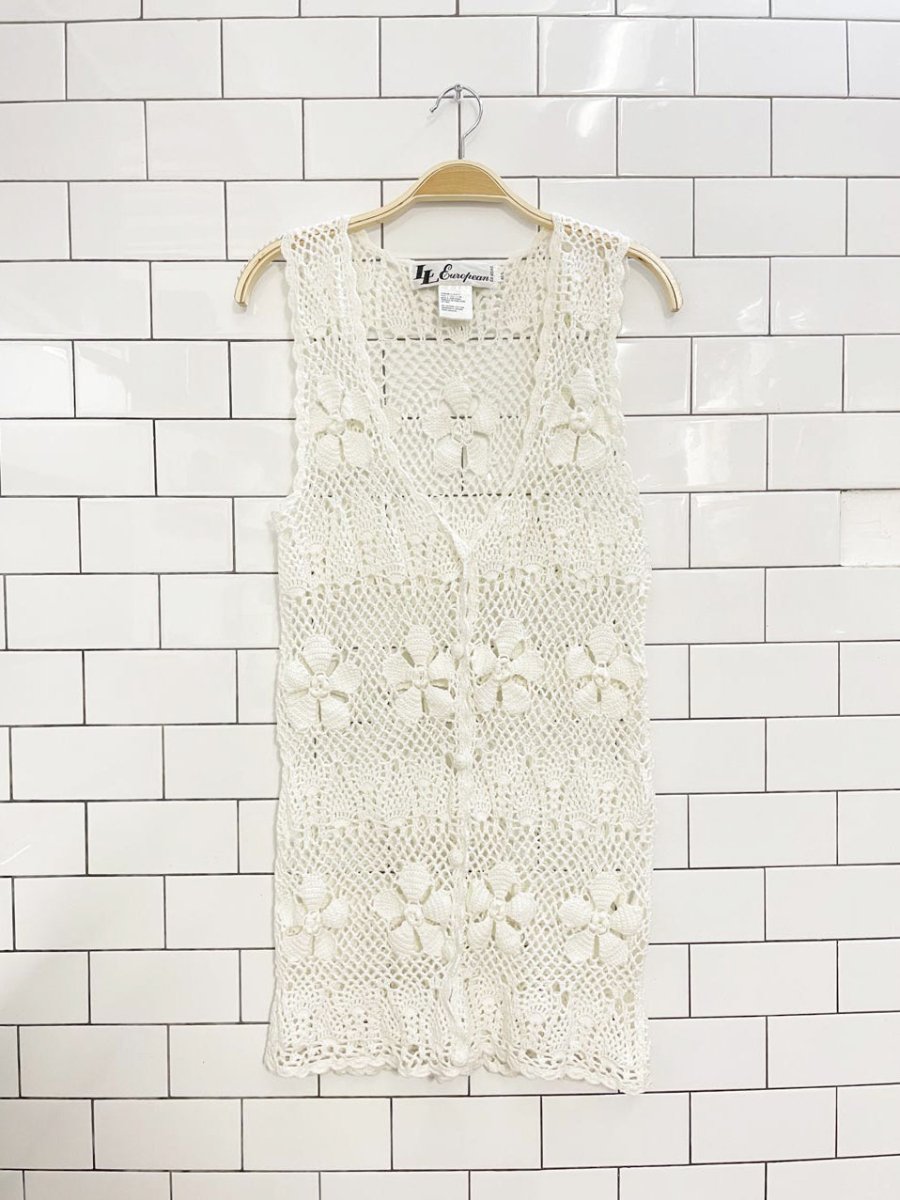 vintage 90s ll european ramie - cotton crochet knit vest mini dress - good market thrift store
