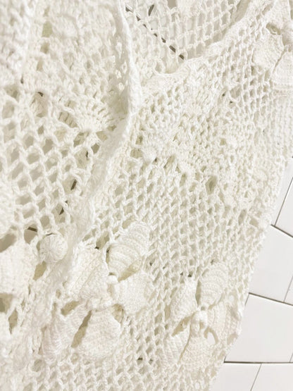 vintage 90s ll european ramie - cotton crochet knit vest mini dress - good market thrift store