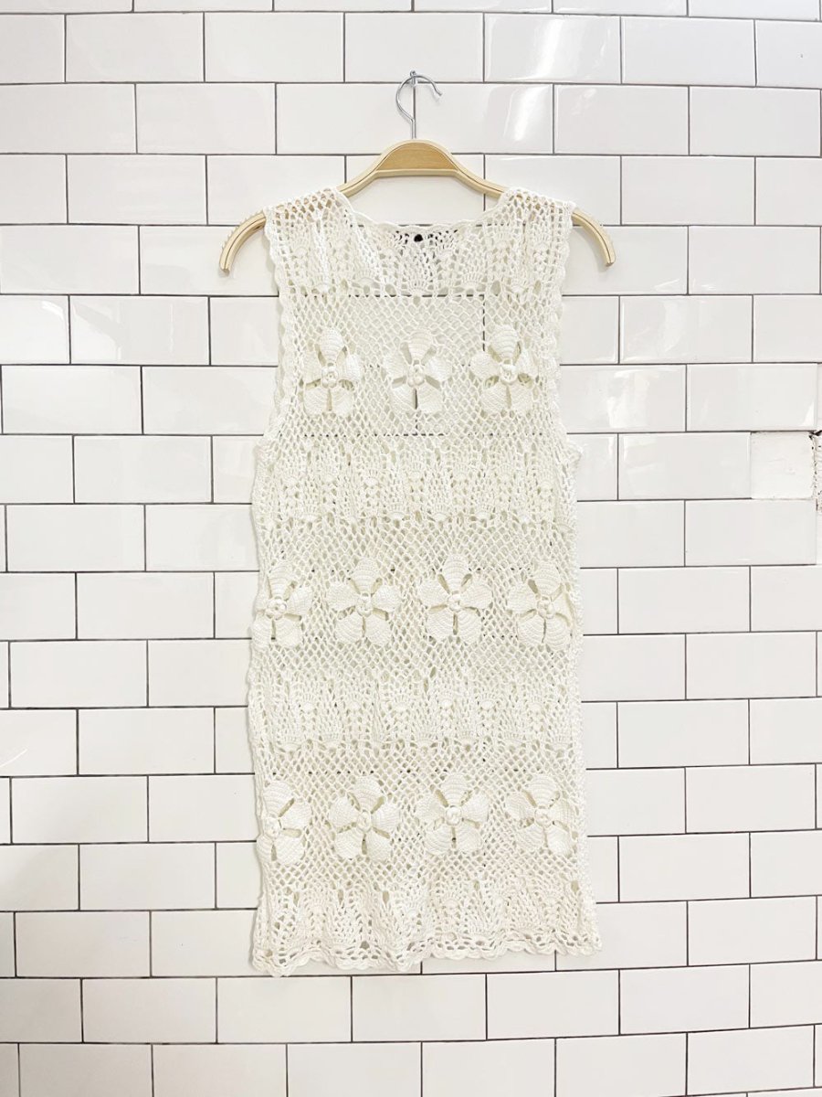 vintage 90s ll european ramie - cotton crochet knit vest mini dress - good market thrift store