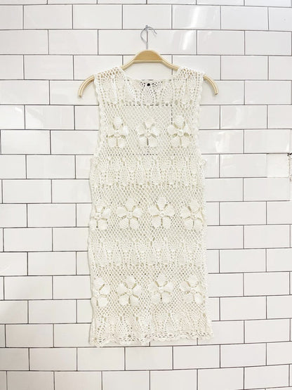 vintage 90s ll european ramie - cotton crochet knit vest mini dress - good market thrift store