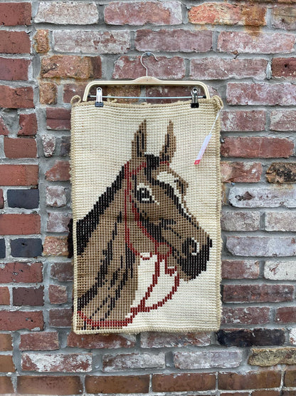 vintage 70s latch hook horse wall hanging