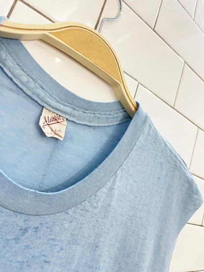 vintage 80s mackle single - stitch NPA sleeveless tee | northern prospectors' assoc. - good market thrift store