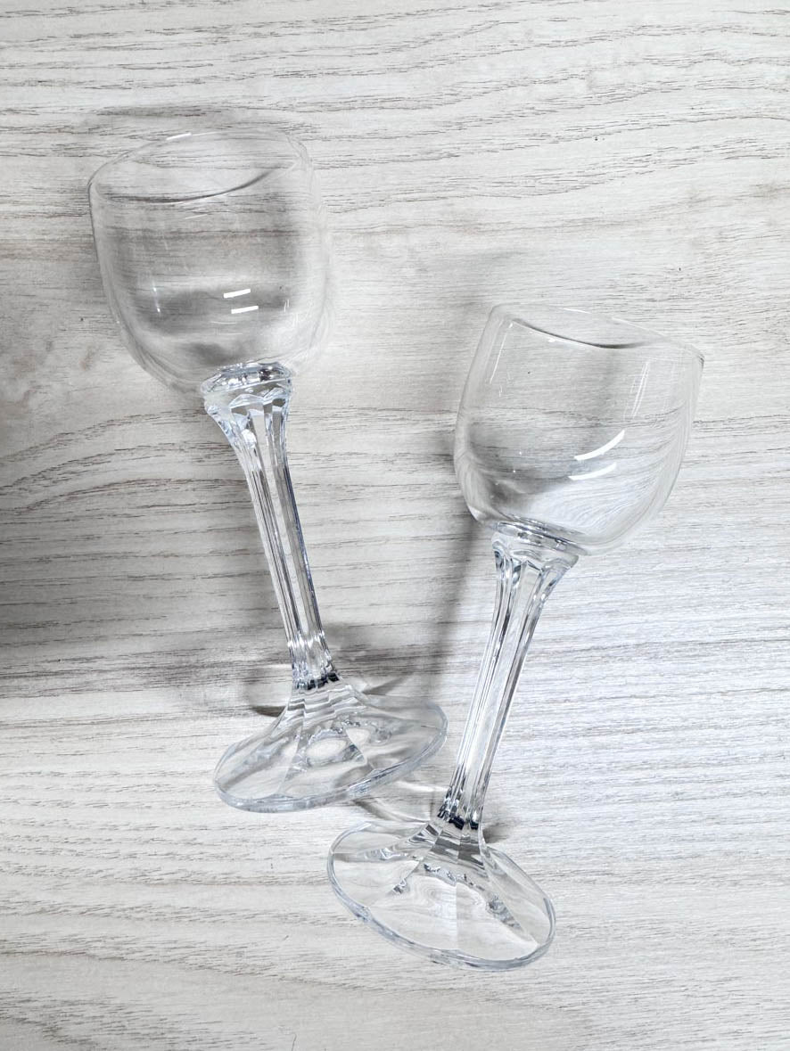 x2 vintage crystal tall stem shot glasses