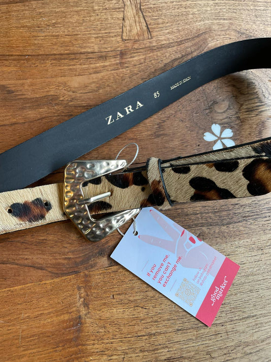 zara pony hair leopard print leather belt