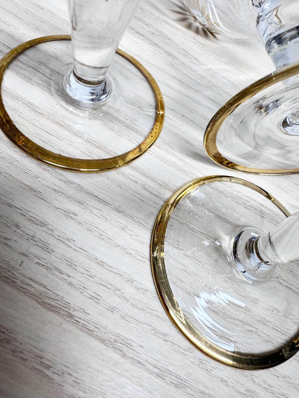 x4 vintage MCM gold sunburst aperatif stemmed glasses | mid-century