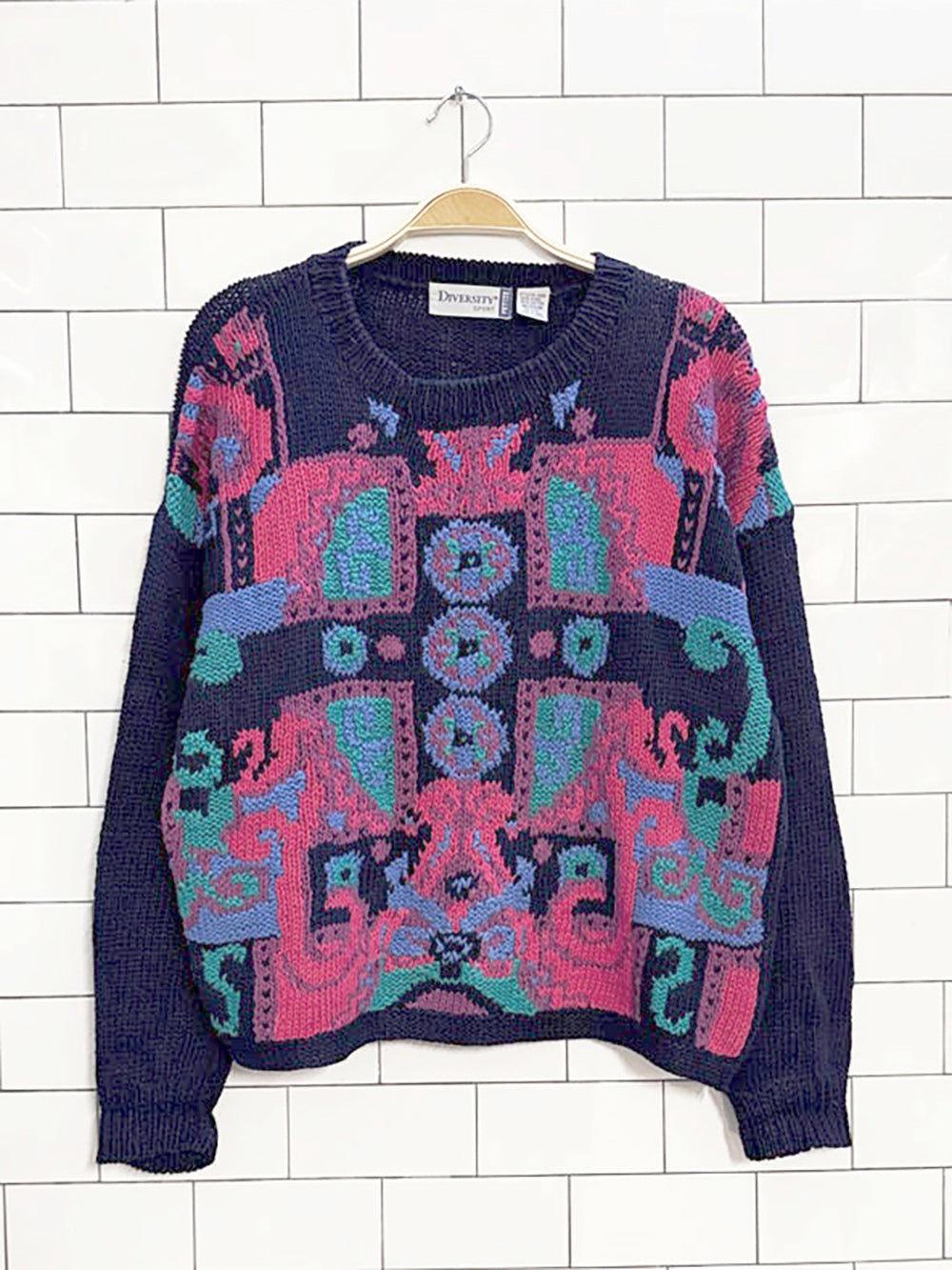 vintage 90s diversity sport abstract knit sweater