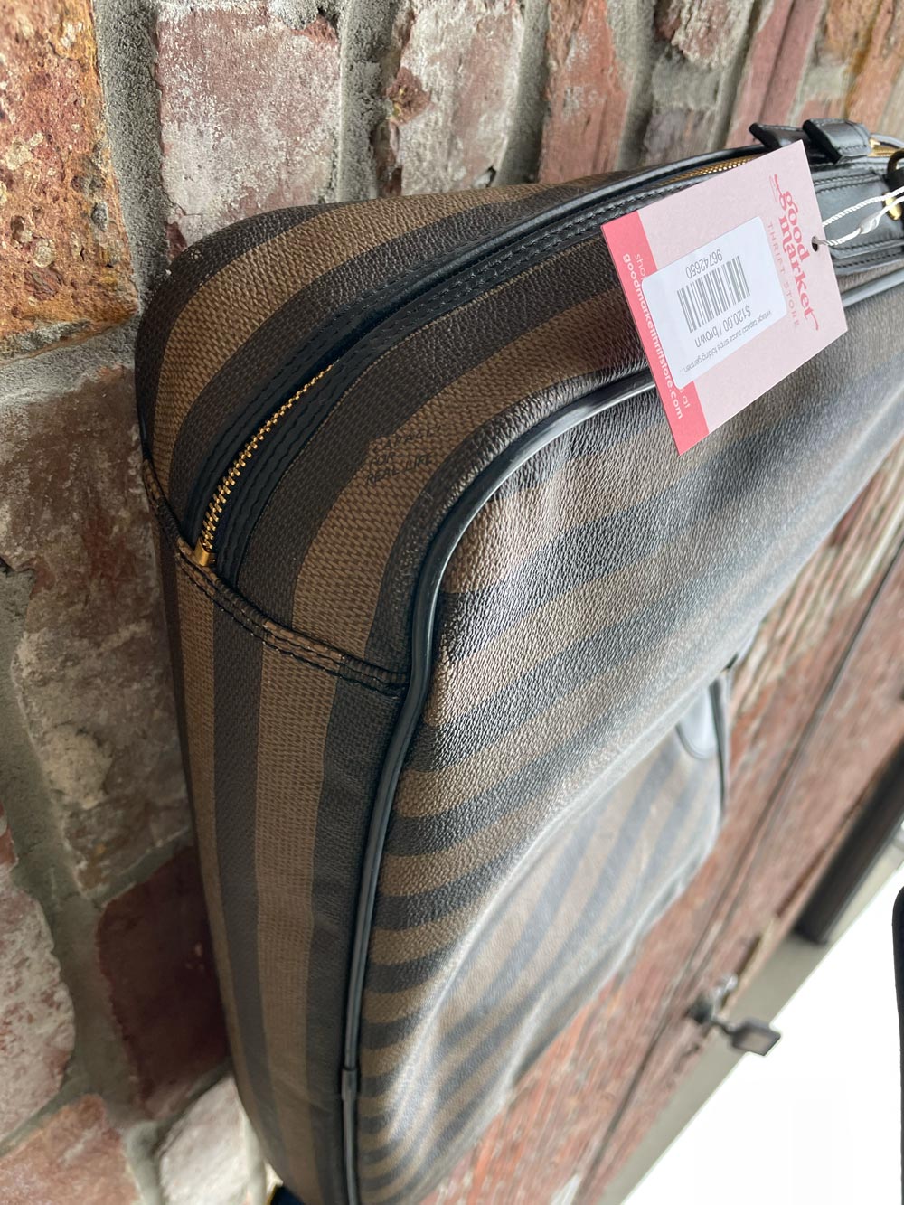 vintage capacci zucca stripe leather garment bag