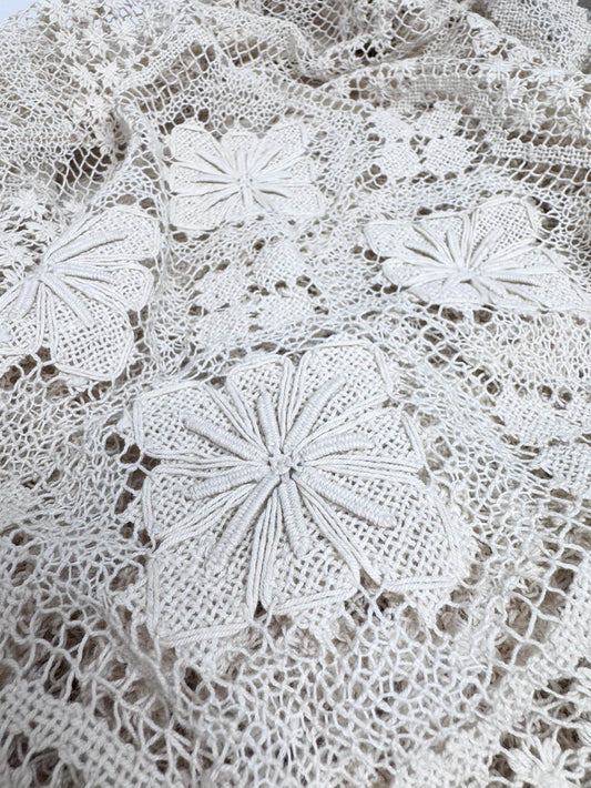vintage crochet knit intricate floral table cloth