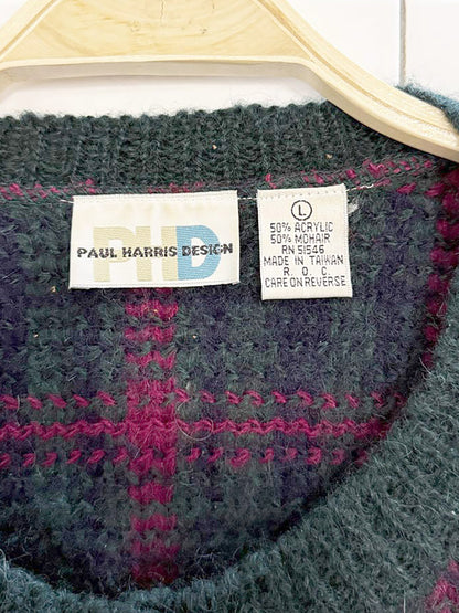 vintage paul harris mohair-blend plaid knit cardigan