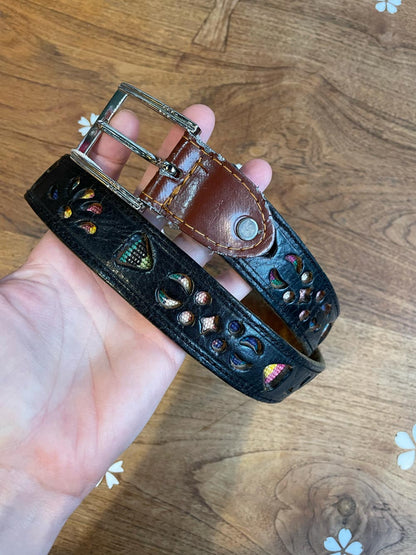 vintage boho cut out woven back leather belt