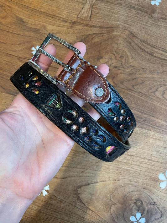 vintage boho cut out woven back leather belt
