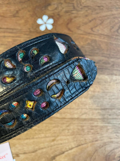 vintage boho cut out woven back leather belt