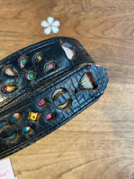 vintage boho cut out woven back leather belt