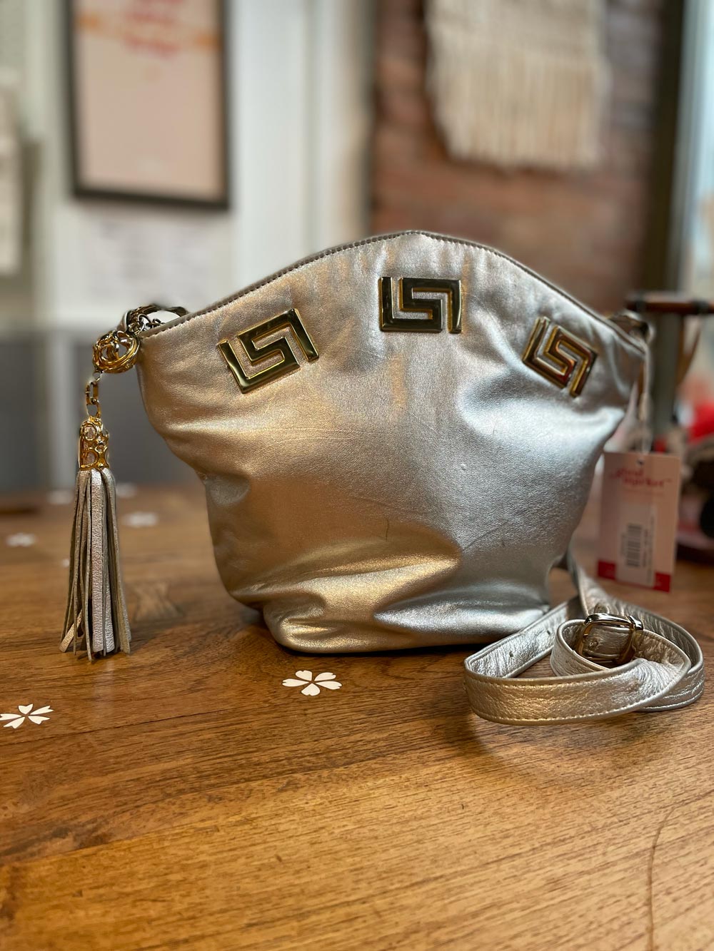 vintage 80s pinky las vegas metallic leather bag