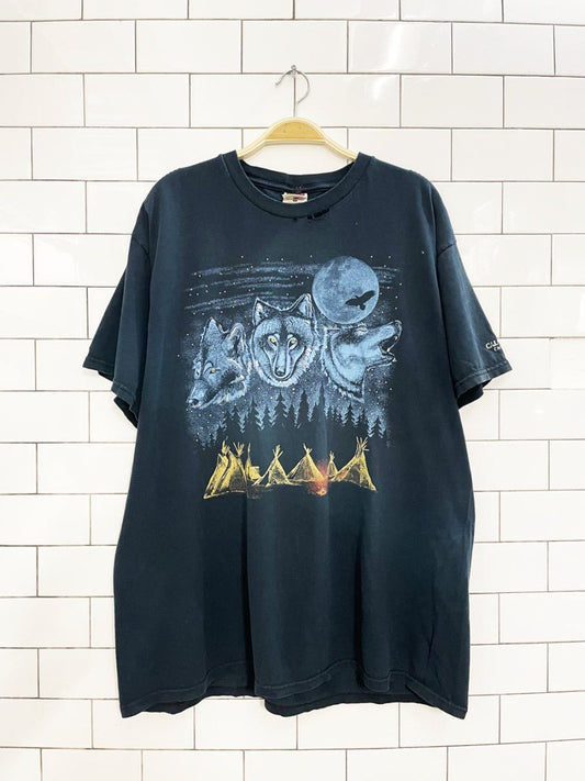 vintage 00s wolf scene graphic tee | alberta | fruit of the loom - good market thrift store