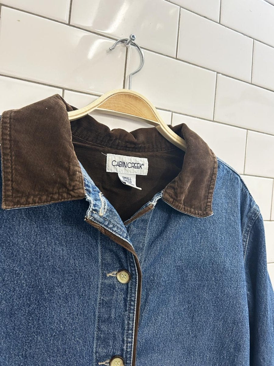 vintage 00s cabin creek cord trim denim chore jacket - good market thrift store