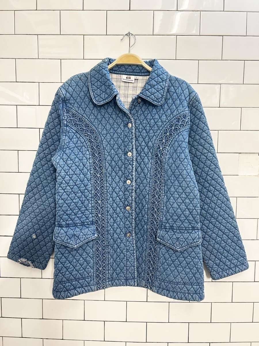 vintage 00s boardwalk diamond quilted denim jacket - good market thrift store