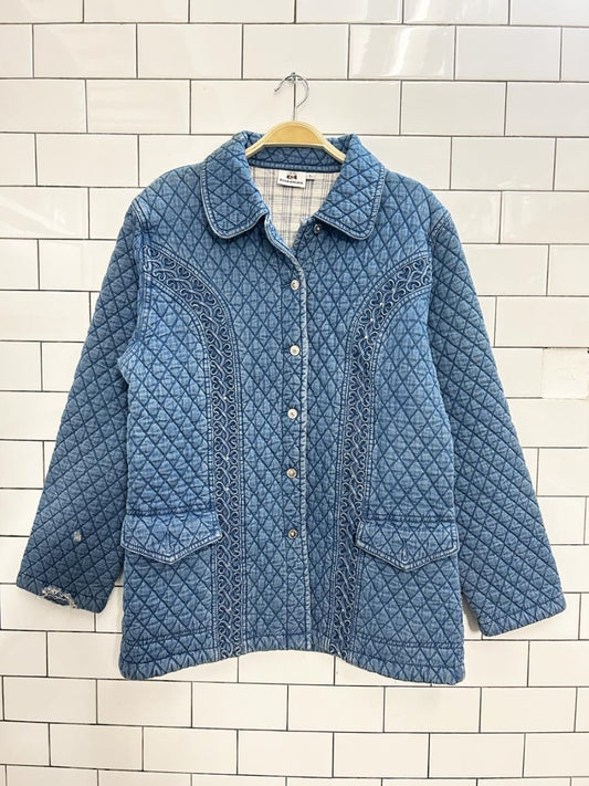 vintage 00s boardwalk diamond quilted denim jacket - good market thrift store
