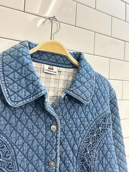 vintage 00s boardwalk diamond quilted denim jacket - good market thrift store
