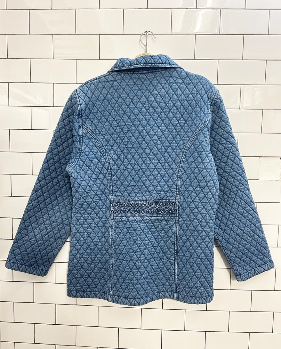 vintage 00s boardwalk diamond quilted denim jacket - good market thrift store