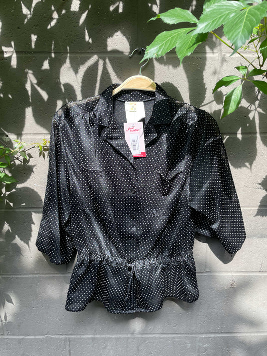 vintage tie waist polka dot blouse