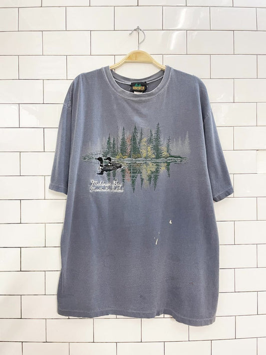 vintage 90s windswept embroidered loon nature scene tee | made in Canada - good market thrift store
