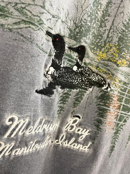 vintage 90s windswept embroidered loon nature scene tee | made in Canada - good market thrift store