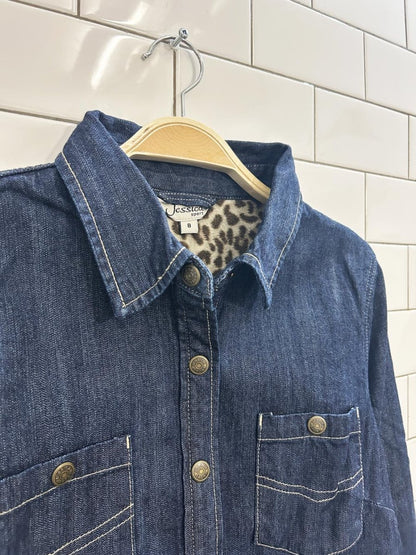 vintage 00s jessica sport animal print lined denim jacket - good market thrift store