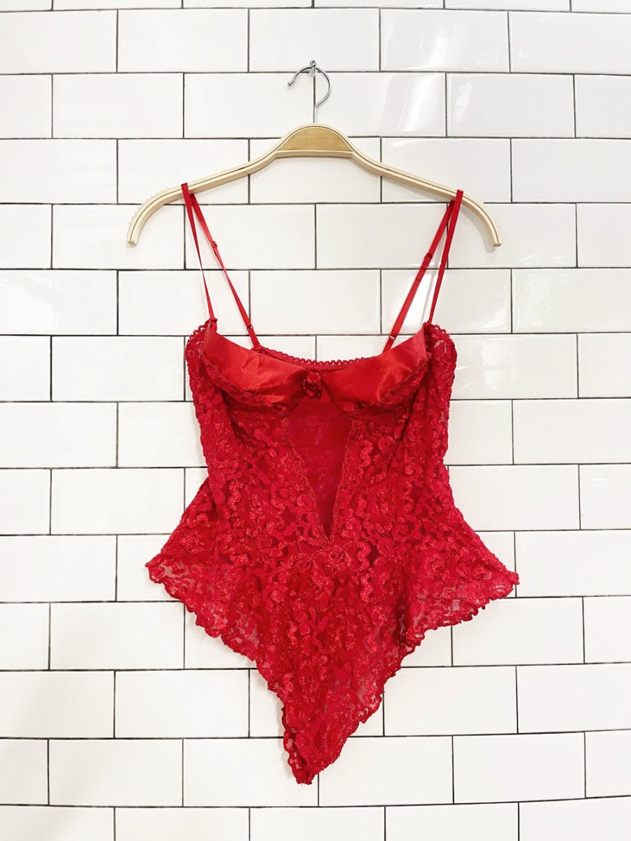 vintage 80s red lace ruffle hip lingerie - good market thrift store
