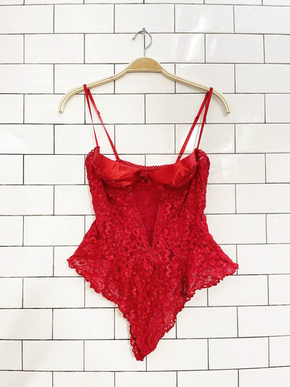 vintage 80s red lace ruffle hip lingerie - good market thrift store