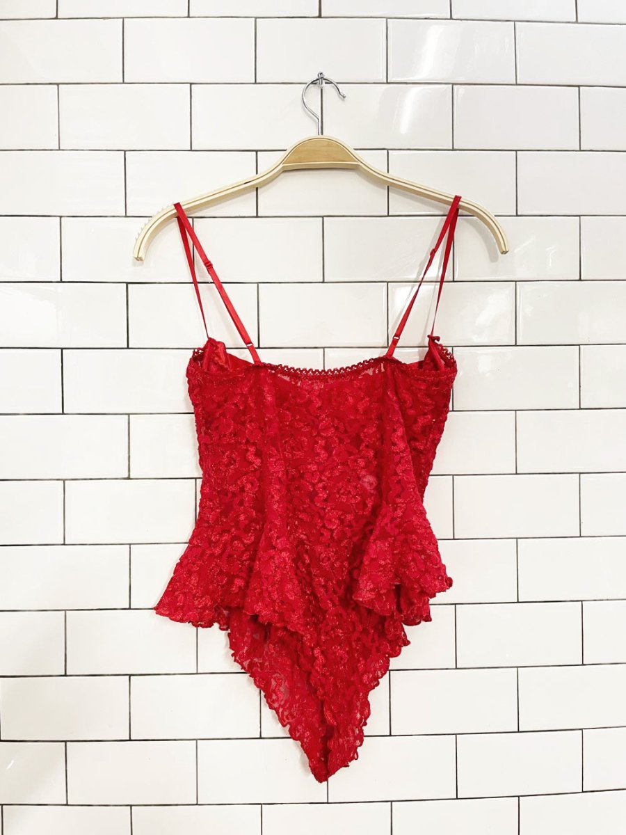 vintage 80s red lace ruffle hip lingerie - good market thrift store