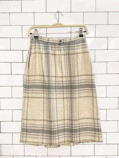 vintage john meyer wool-blend plaid pleated midi skirt