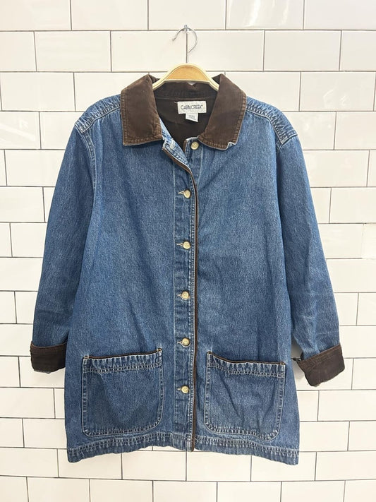vintage 00s cabin creek cord trim denim chore jacket - good market thrift store