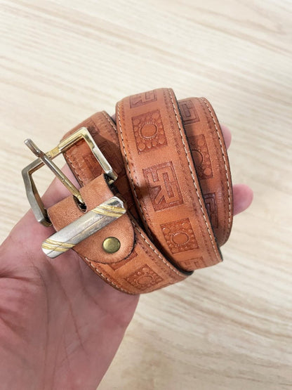 vintage aztec tooled leather belt - good market thrift store