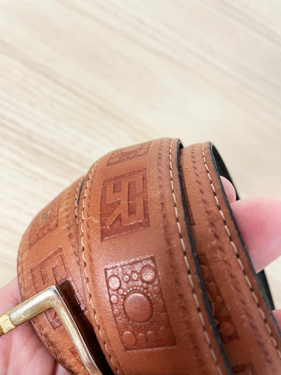 vintage aztec tooled leather belt - good market thrift store