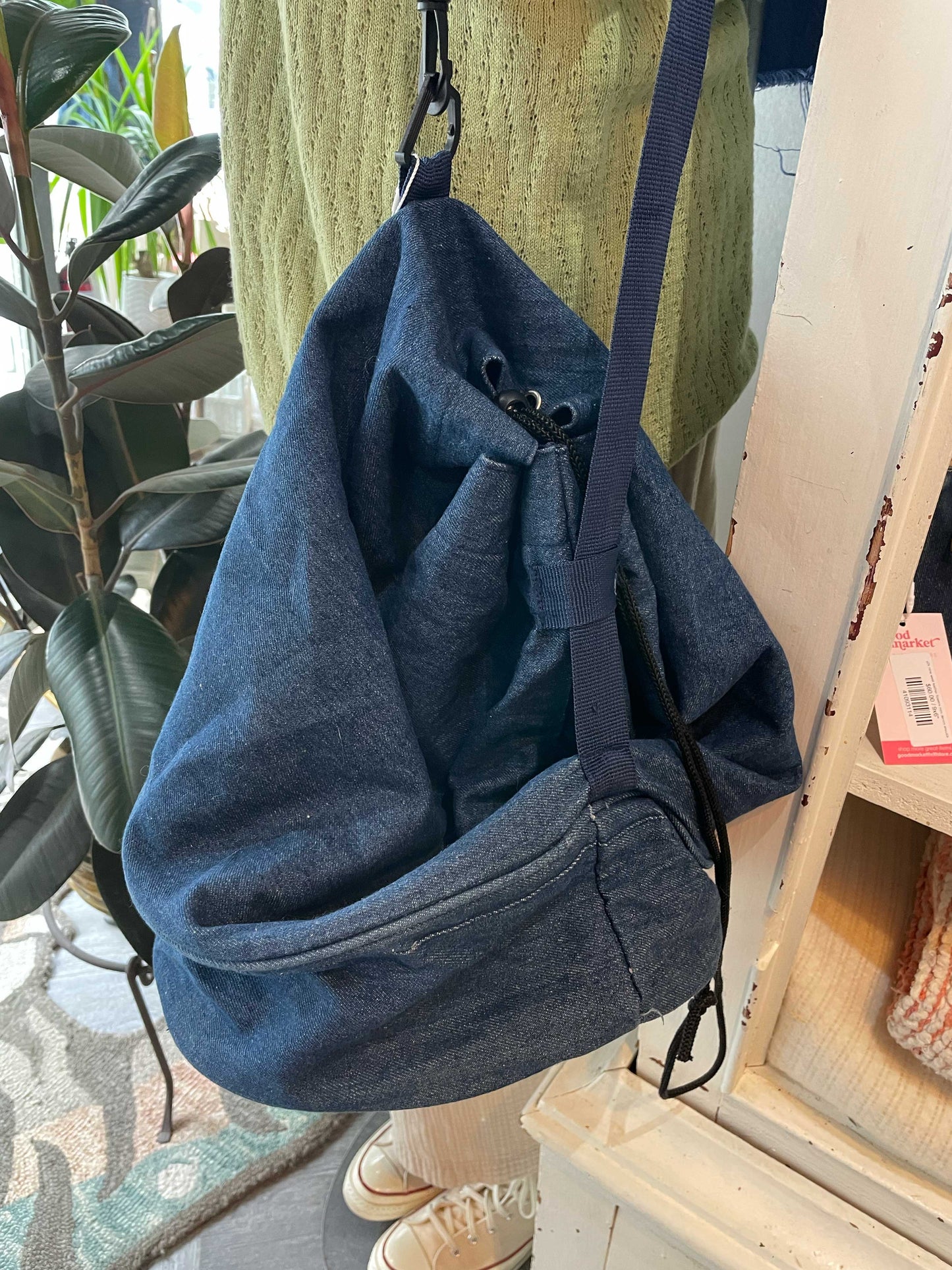 guess denim bucket sling backpack
