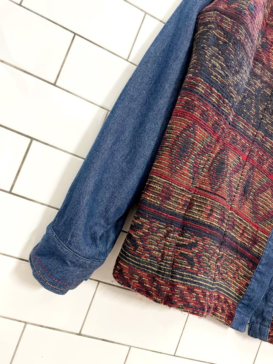 vintage 00s tanjay southwestern tapestry patchwork denim jacket - good market thrift store