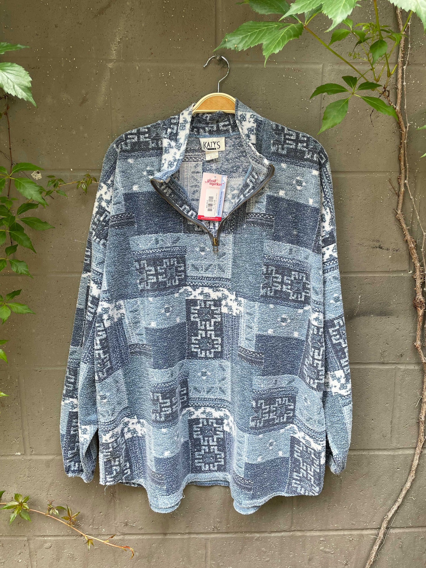 vintage katys aztec patch 1/4 zip fleece pullover