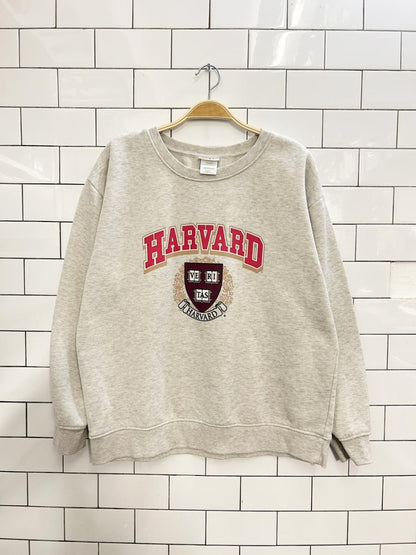 harvard oversized varsity logo fleece crew - good market thrift store