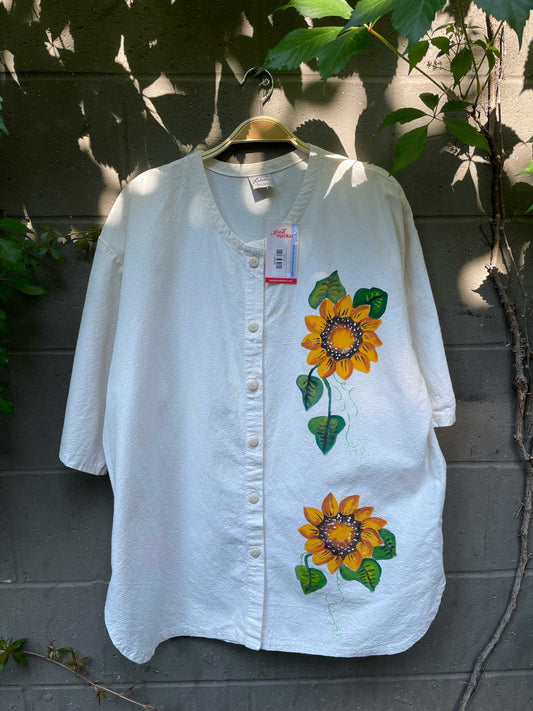 vintage hand-painted sunflower cabana shirt