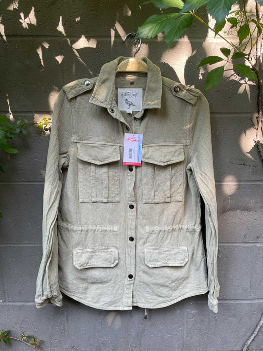 anthro white crow woven utility shirt jacket