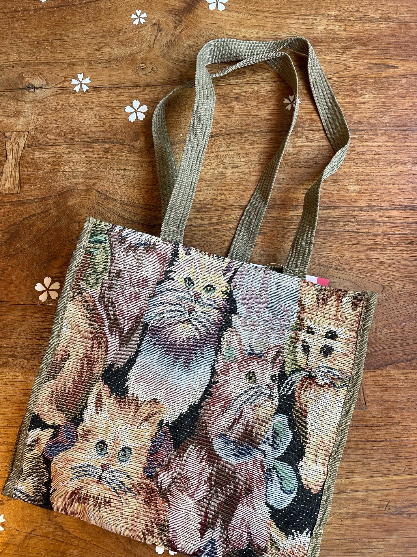 vintage cat tapestry tote bag