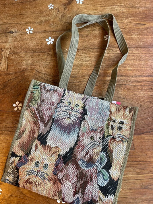 vintage cat tapestry tote bag