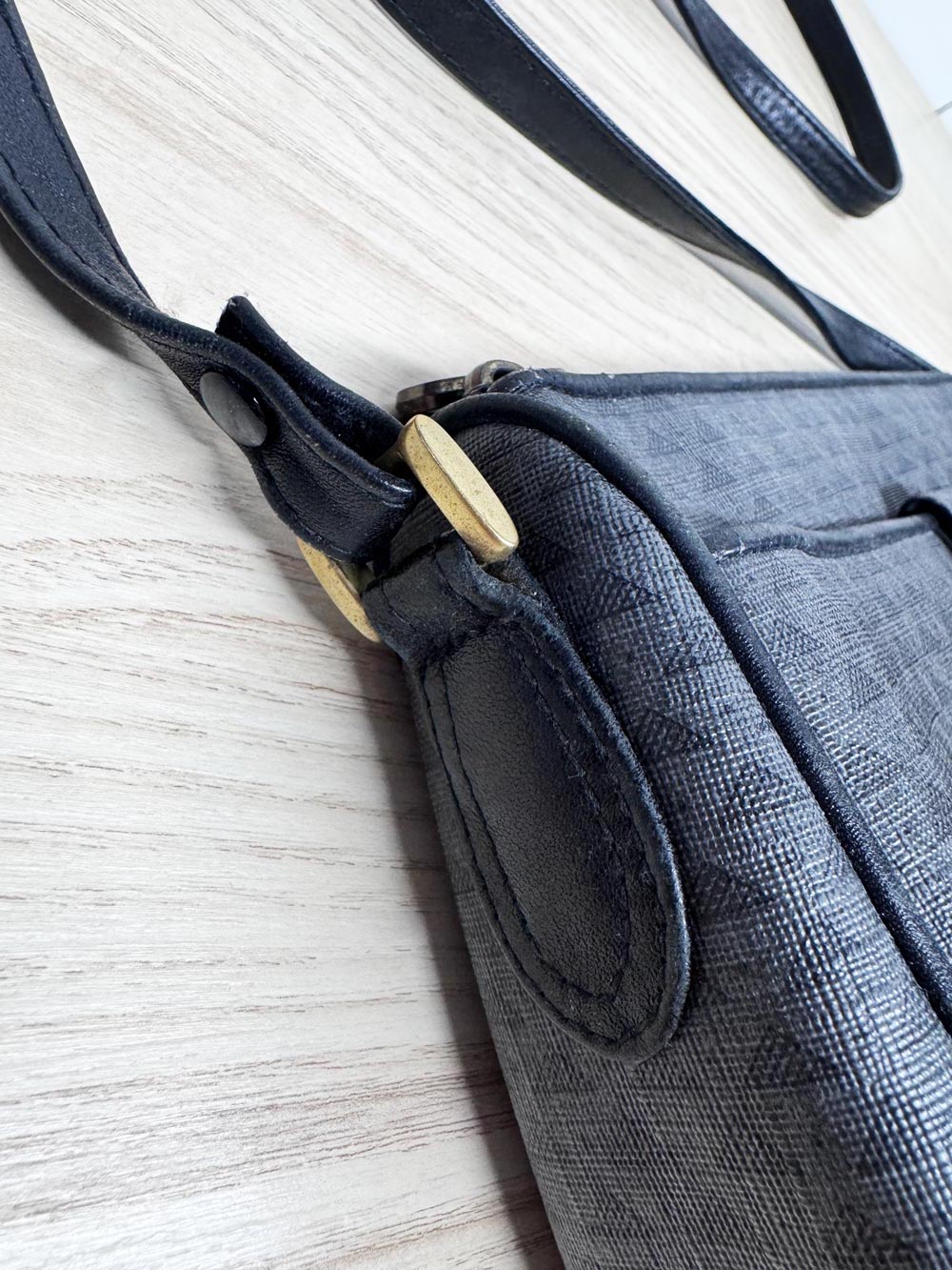 vintage 90s liz claiborne monogram leather trim canvas bag